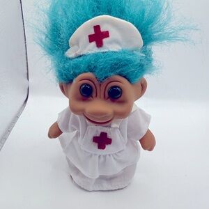 Vintage 4” NURSE‎ TROLL Nolvelty Blue Hair Nurse Uniform 1991